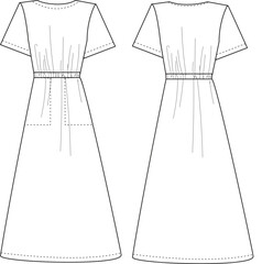 This dress with waistband technical drawing offers precise and detailed depictions of the waistband design, silhouette, and seam lines. Ideal for fashion designers and garment makers, it ensures accur