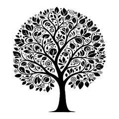 Tree . Black and white botanical illustration. Logo design for use in graphics.