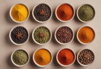 Textured close-up of colorful spices used in making chai tea. 