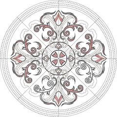 Sketch illustration silhouette vector drawing detail design ornament ornate carving icon logo symbol rosette old classic vintage ethnic traditional floral