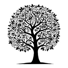 Obraz premium Tree . Black and white botanical illustration. Logo design for use in graphics. Generated by Ai