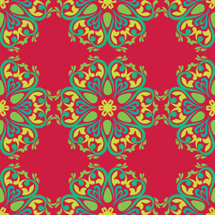 Real Tatar seamless pattern. Islamic tulip, floral geometry. Culture of the Tatar people, symbols of green and red