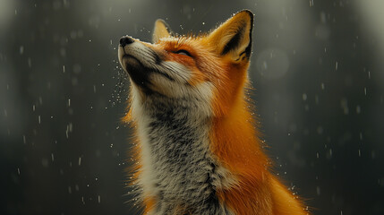 Obraz premium fox in rain, keeping foxes, zoo, eco-park, nature reserve, copy space