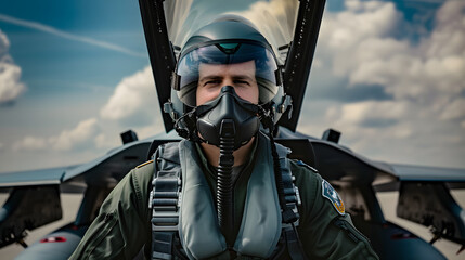 Fototapeta premium Portrait of pilot man of f-16 fighter with helmet.
