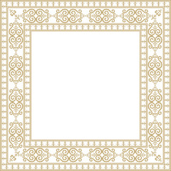 Vector gold square Yakut ornament. An endless rectangular border, a frame of the northern peoples of the Far East.