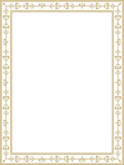 Vector gold square Yakut ornament. An endless rectangular border, a frame of the northern peoples of the Far East.