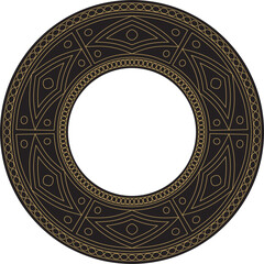 Native American vector round contour gold with black pattern. Geometric shapes in a circle. National ornament of the peoples of America, Maya, Aztecs, Inca