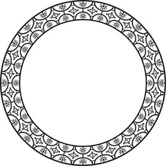 Vector round black monochrome border, frame, Pompeii ring. Circle Neopolitan ornament. Art of Ancient Rome