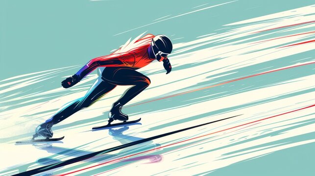 Illustration of Speed skater racing on an ice rink, fast movement, precision, winter sport