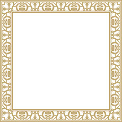 Vector square gold border, frame, Pompeii. Rectangle Neopolitan ornament. Art of Ancient Rome. Template for stained glas