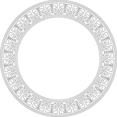 Vector round black contour border, frame, Pompeii ring. Circle Neopolitan ornament. Art of Ancient Rome. Template for stained glas