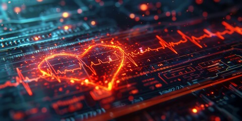 Close-up of illuminated ECG heart rate monitor