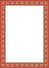 Vector gold with red Arabic national square ornament.  Ethnic rectangle, frame of eastern peoples. Persian painting