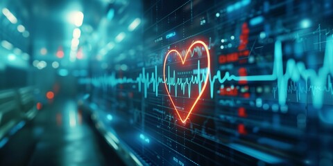 Medical, Modern heart rate monitor display in a vibrant lab setting
