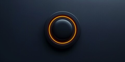 Abstract, Circular black button with glowing orange ring on dark background
