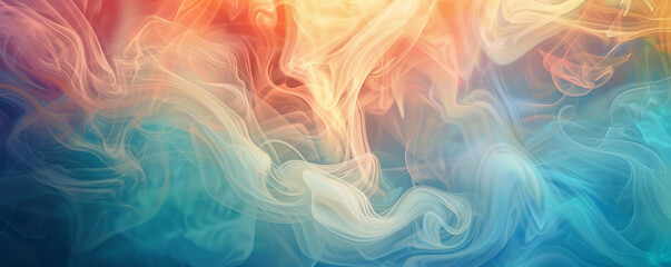 Fototapeta premium Misty fog in a range of abstract colors swirls gently on a vibrant background, creating a dreamy and ethereal visual with soft, diffused edges.
