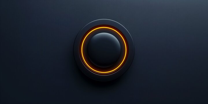 Abstract, Circular black button with glowing orange ring on dark background

