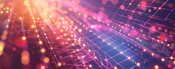 Fototapeta premium Modern technology illustration showcasing a square grid pattern, lines connecting various points, and glowing dots, illustrating digital connectivity.