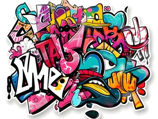 Naklejka premium Stylish Streetwear Graffiti Sticker Design Against White Background