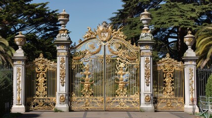 Fototapeta premium Ornate Golden Gate with Stone Pillars.