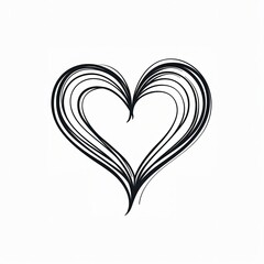 Elegant black and white heart line art illustration on a white background, ideal for romantic designs and Valentine's Day projects.
