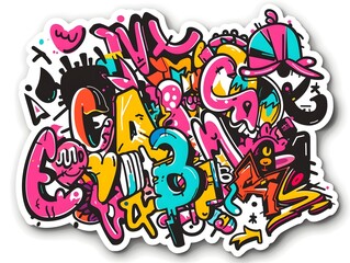 Stylish Streetwear Graffiti Sticker Design on White Background