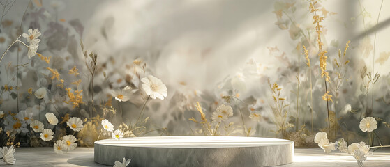 Podium surrounded by delicate floral motifs