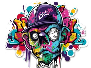 Stylish Streetwear Graffiti Sticker Design on White Background
