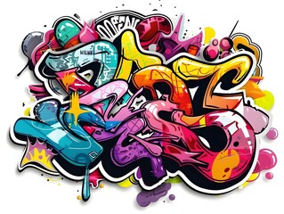 Stylish Streetwear Graffiti Sticker Design on White Background
