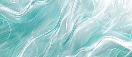 Fototapeta premium Flowing turquoise and white lines create a modern, elegant backdrop with a silky, watery feel. Vibrant colors give an energetic, dynamic quality, perfect for banners, posters, or websites