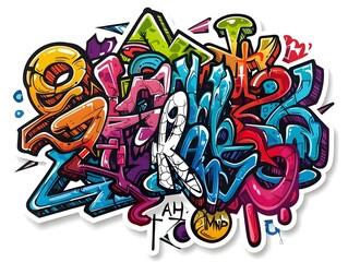 Fototapeta premium Stylish Streetwear Graffiti Sticker Design with Vibrant Colors and Abstract Patterns