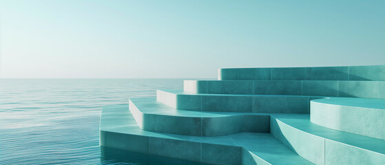 Podium with elegant lines on a serene ocean hue