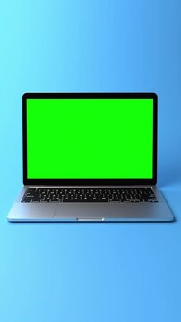 Blank green screen laptop template in portrait mode for social media like tiktok