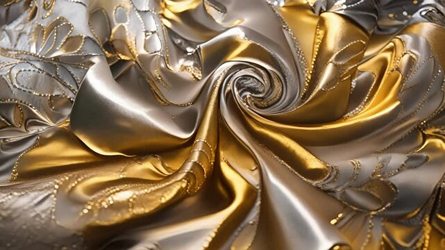 Whirls of 3D bubbly patterns in shades of silver and gold evoking a luxurious and sophisticated feel.