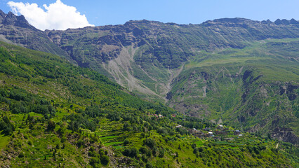 Scenery view of jispa village mountains valley and sky