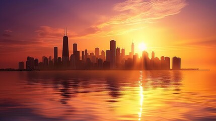 Obraz premium City Skyline Silhouette at Sunset.