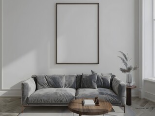 Minimalist Living Room with Couch and Coffee Table Mockup