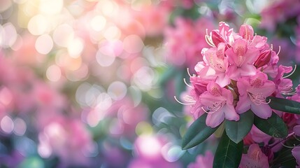 Vibrant Rhododendron Blossoms in Blurred Forest Backdrop