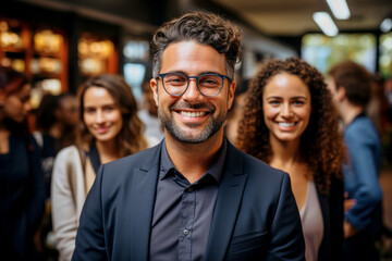 Fototapeta premium Satisfied confident handsome businessman wearing suit