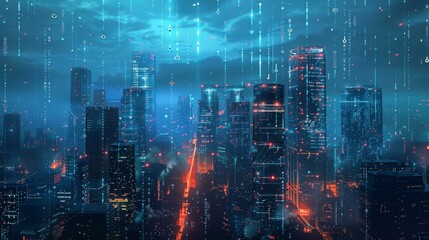 Futuristic Smart Cyber City illustration: Innovative Urban Landscape in Digital Circuitry, futuristic technology concept, Graphic Resources, Wallpapers, Brochure, Websites, banner design, Advertising,