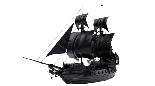 Black pirate ship transparent background