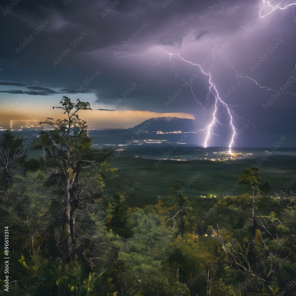 Wall mural lightning in the night