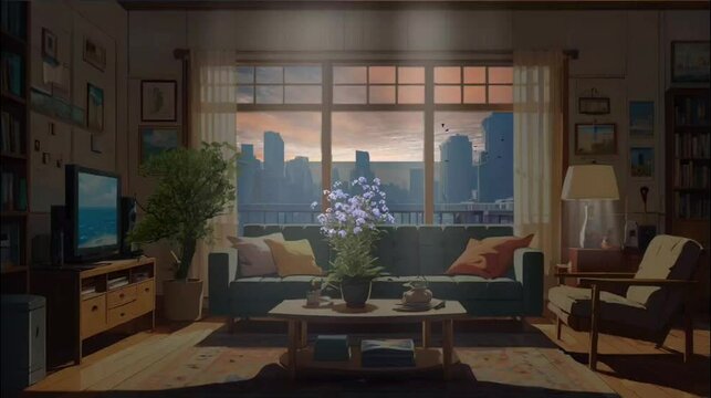 A Room with a Picture-Perfect Window View of Nature anime style