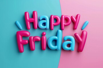 Happy Friday Greeting Message with Vibrant 3D Lettering on Pastel Background