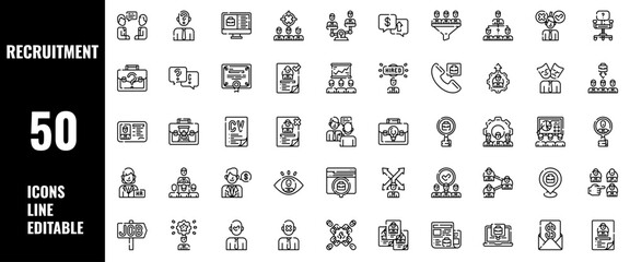 50 Recruitment Icons Set Line Editable Vector Illustration