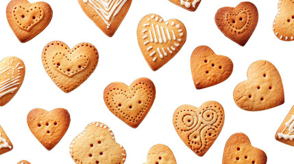 Biscuit or cookies hearts shape isolated on transparent background cutout PNG