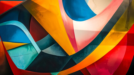 Abstract composition featuring vivid colors and geometric shapes