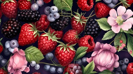Bright berries and flowers illustration perfect for fresh product labels and vibrant packaging