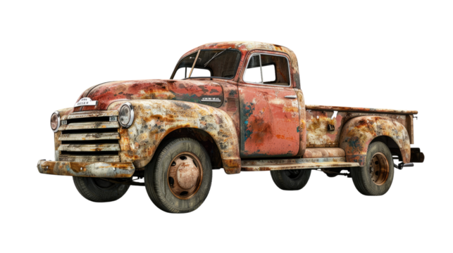 Old rusty pickup truck transparent background