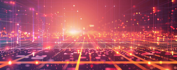 Obraz premium A sophisticated tech illustration with a square grid, lines connecting dots, and illuminated points, representing modern digital networks.
